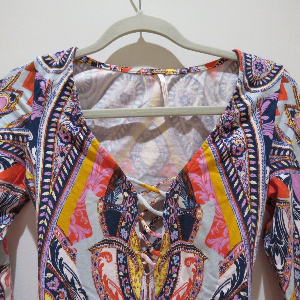 FREE PEOPLE Pick A Place Lace Up Paisley Bodysuit Stretch Boho Multicolor XS - Picture 6 of 15